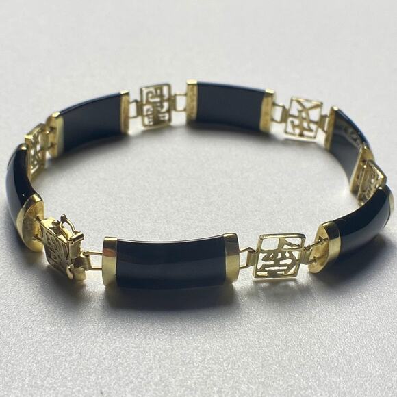 14K Gold Black Onyx Bracelet – Love & Country Symbols - Picture 2 of 16